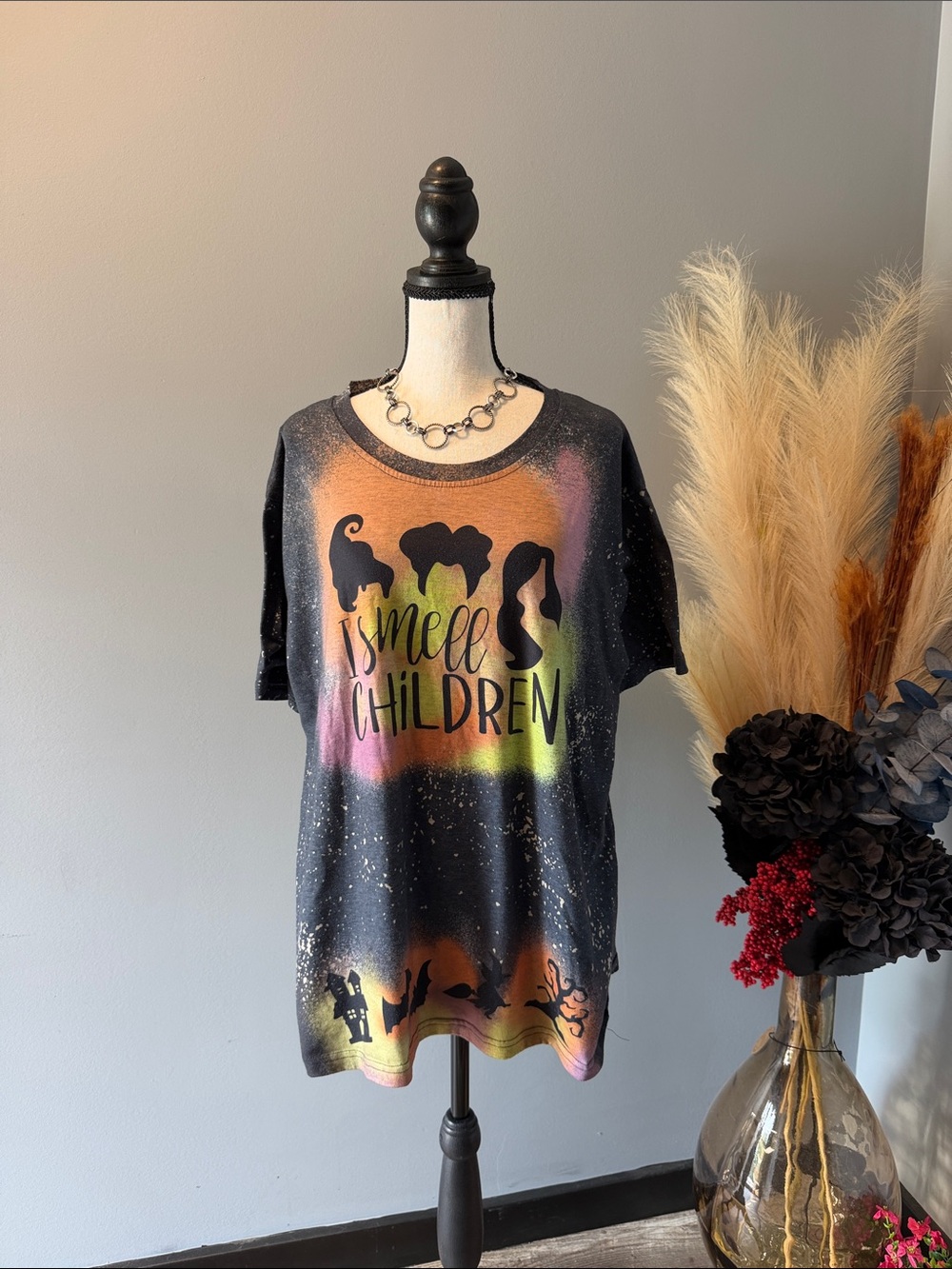 Adult Black Graphic Tee with Multicolor Tie-Dye 'I Smell Children'
